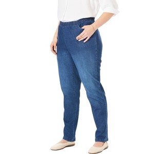 Woman Within Plus Size Petite Straight Leg Fineline Denim Jean - 1 of 4
