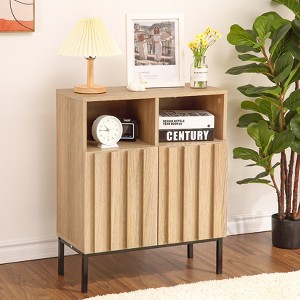 Industrial-Rustic Storage Cabinet – Wavy Oak-Effect Doors, Iron Frame & Adjustable Shelves for Living Room, Entryway, or Bedroom - 1 of 4