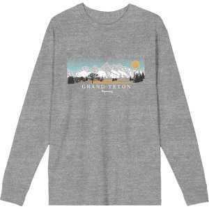 Adventure Society Grand Teton Wyoming Crew Neck Long Sleeve Heather Gray Adult Tee - 1 of 2