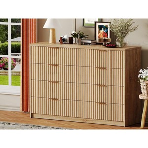 Fluted Dresser for Bedroom, 8 Drawer Double Dresser, Modern Chest of Drawers w/Metal Handles, Wooden Dressers for Living Room Hallway - 1 of 4