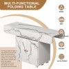 AENKYO 47" Folding Dining Table with Storage & Wheels, White Marble Kitchen Island & Desk, Space Saving Multi-Functional Table - 2 of 4