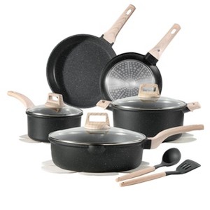 Itopfox 14-Piece Nonstick Cookware Set with Granite Coating, Includes Frying Pans, Saucepans, Saute Pan, and Casserole for Induction Cooktops - 1 of 4