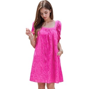 Anna-Kaci Women's Short Puffed Sleeve Tunic Square Neck Eyelet Embroidered Dress - 1 of 4