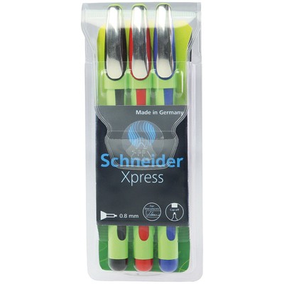 Schneider Xpress Premium Fineliner Pen, Fiber Tip, 0.8 mm, 3 Assorted Ink Colors (Black, Red, Blue) (Case of 3)