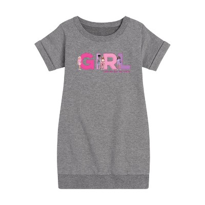 - Barbie - Girl Strong, Kind, Brave, Bold, and Fearless Graphic Short Sleeve Fleece Dress