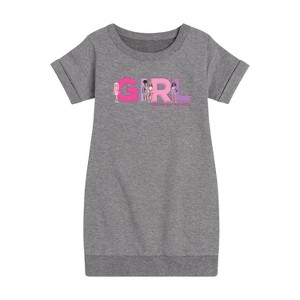 - Barbie - Girl Strong, Kind, Brave, Bold, and Fearless Graphic Short Sleeve Fleece Dress - 1 of 3
