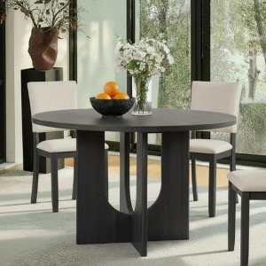 SereneCUSH 47.3" Round Dining Table for 4, Wooden Circle Dinner Pedestal Round Coffee Table for Kitchen Dining Room Living Room, Space Saving, Black - 1 of 4