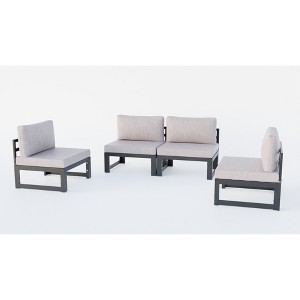 LeisureMod Chelsea 4-Piece Outdoor Patio Sectional Set – Black Powder-Coated Aluminum, Cushions, Weather-Resistant - 1 of 4