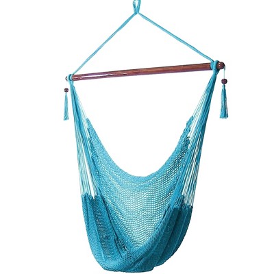 Sunnydaze Caribbean Style Extra Large Hanging Rope Hammock Chair Swing for Backyard and Patio - Sky Blue