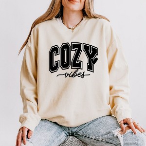 Simply Sage Market Women's Lightweight Garment Dyed Graphic Sweatshirt Cozy Vibes Bold - 1 of 4