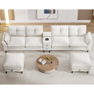 Vipbear 115 "Modular combination sofa with Bluetooth speaker and USB charger, cloud sofa with LED lights, for living room, apartment