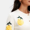 Knit & Lounge Short Sleeve Button Front Cardigan Lemon Embroidery Ribbed Trim Fitted Hem Lightweight - 2 of 4
