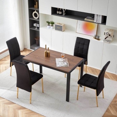 Set of 4 Velvet High Back Dining Chairs,Modern Nordic Upholstered Side Chairs with Metal Legs for Kitchen or Dining Room-Baofuwish