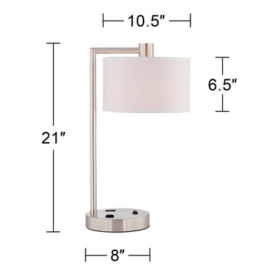 Brushed Nickel Desk Lamp with White Linen Shade and USB Port