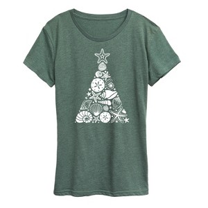 Women's - Instant Message - Sea Shell Christmas Tree Short Sleeve Graphic T-Shirt - 1 of 4