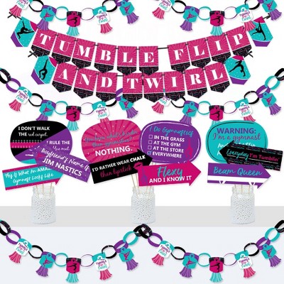 Big Dot of Happiness Tumble, Flip and Twirl - Gymnastics - Banner and Photo Booth Decor - Birthday or Gymnast Party Supplies Kit - Doterrific Bundle