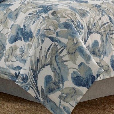 King Blue Cotton Tropical Palm Leaf Sham Set