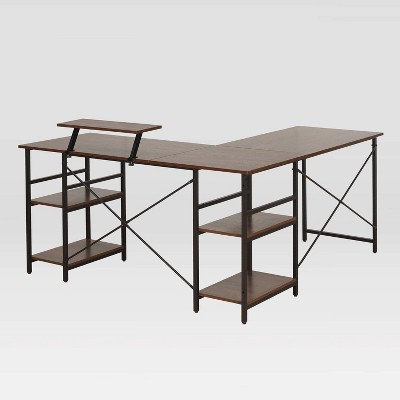 ErgoEdge Black Wood L-Shaped Gaming Computer Desk