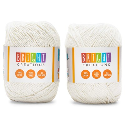2 Pack 3.5oz White Cotton Yarn Skeins 165 Yards, Knitting and Crochet Yarn Bulk for Art and DIY Craft Projects