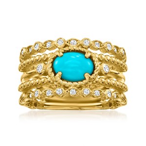 Ross-Simons Turquoise and 0.30 ct. t.w. White Topaz Ring in 18kt Gold Over Sterling - 1 of 4