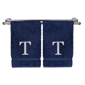 BC BARE COTTON Monogrammed Hand Towel, 100% Turkish Cotton - Set of 2 - Navy - White Block - 1 of 1