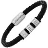 Steeltime Men's braided leather and stainless steel beads bracelet with greek key accents - 2 of 4