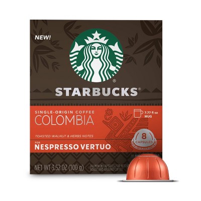 Starbucks Coffee Capsules for Nespresso Vertuo Machines — Medium Roast Single-Origin Colombia — 1 box (8 coffee pods)