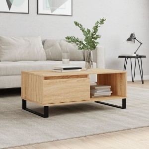 Clihome Industrial Oak Coffee Table with 2 Storage Compartments & Matte Finish，Design for Modern Living Room Organization - 1 of 4