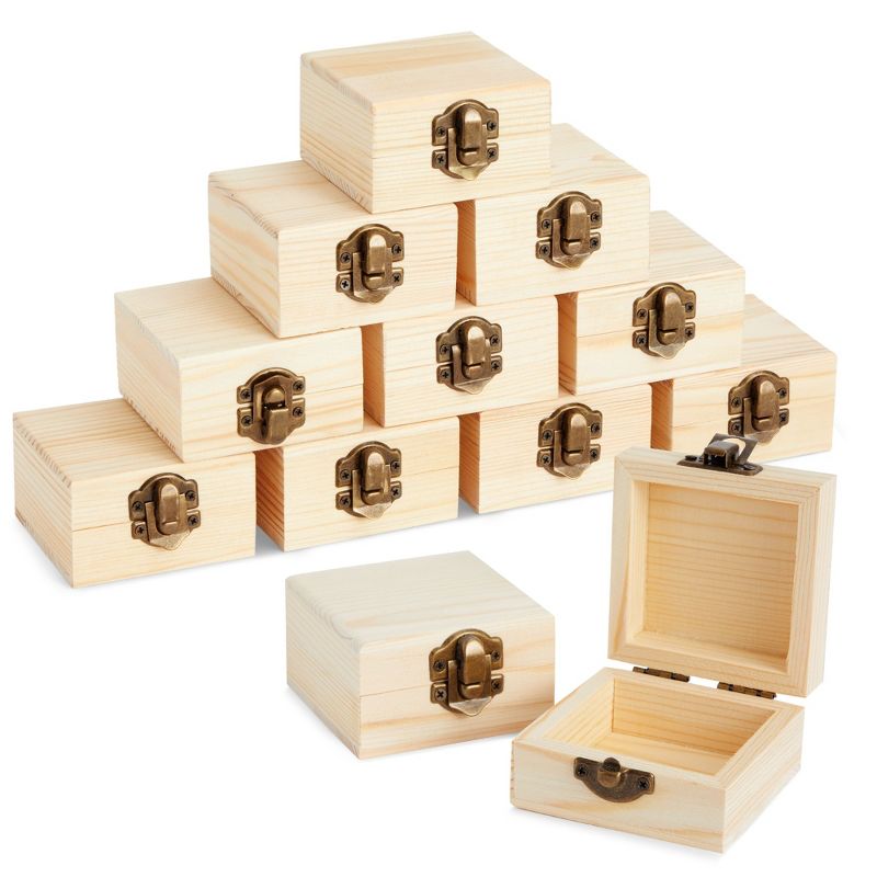 Bright Creations 12 Pack Small Wooden Boxes For Crafts, Unfinished Wood Jewelry Boxes DIY, 2.7 x 2.7 x 1.6 in, 1 of 10