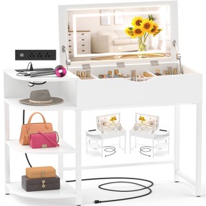 Besiost Flip-Top Makeup Dressing Table with mirror and Drawer, Small Vanity Desk with Charging Station - 1 of 4