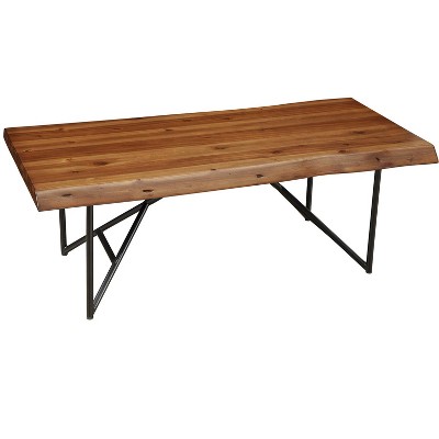 Transitional Industrial Acacia Wood Coffee Table with Metal Legs