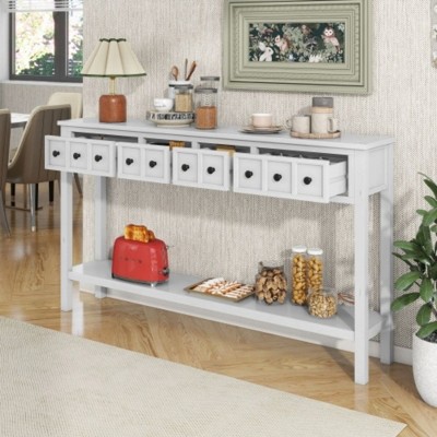 Rustic Entryway Console Table, 60" Long Sofa Table With 2 Different Size Drawers, Bottom Shelf,Storage Console Table For Living Rooms
