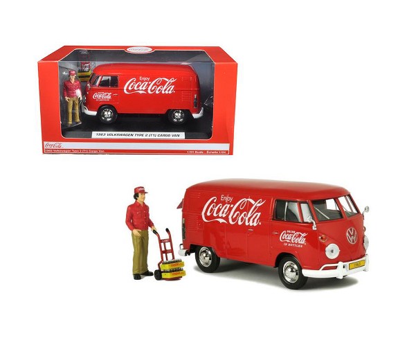 1963 Volkswagen T1 Coca Cola Cargo Van with Delivery Driver 1/24 Diecast Model Car by Motorcity Classics