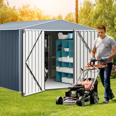 10x12 Ft Outdoor Storage Shed, Large Metal Storage Sheds with Updated Frame Structure and Lockable Doors, Garden Tool Shed for Backyard Patio Lawn