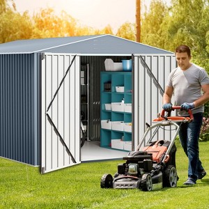 10x12 Ft Outdoor Storage Shed, Large Metal Storage Sheds with Updated Frame Structure and Lockable Doors, Garden Tool Shed for Backyard Patio Lawn - 1 of 4