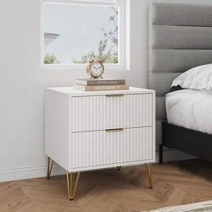 KTMBDW Modern Nightstand, Accent Bedside End Side Table with 2 Storage Drawers, and Metal Legs for Living Room or Bedroom - 1 of 4
