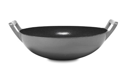 Bruntmor Double Handled Non-stick Enameled Black Cast Iron Round