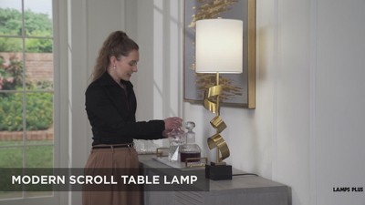 Tall Gold Sculptural Metal Table Lamp with White Fabric Shade