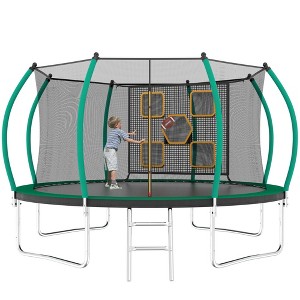 NAYSAYE Trampoline with Safety Net and Ladder for Outdoor Fun and Fitness, Black and Green, 168.00"*104.00"*141.10" - 1 of 4