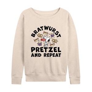 Women's - Peanuts - Bratwurst Pretzel And Repeat Snoopy Lightweight French Terry Slouchy - 1 of 4