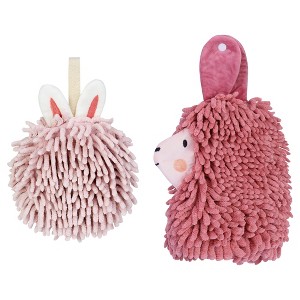 REGALWOVEN 2 Packs Cute Cartoon Alpaca Fuzzy Ball Hand Drying Hanging Ball Towels for Bathroom 7" x 7"/7" x 11" - 1 of 4