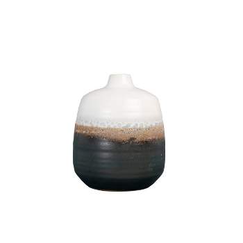 7.5" x 6" Ceramic Vase with Reactive Glaze Accent Black/White - Storied Home