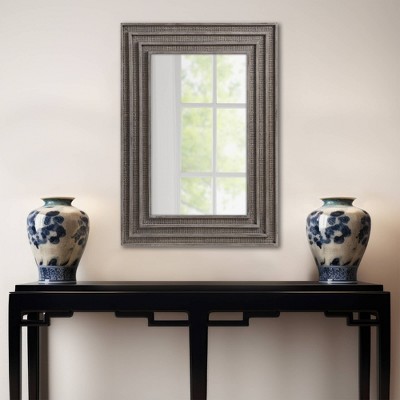 1 PCS Rectangular Wood and Rattan Mirror Gray