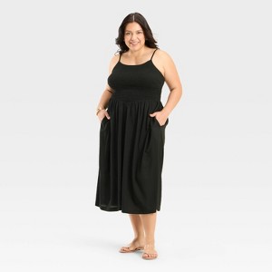Women's Smocked V-Waist Midi Dress - A New Day™ - 1 of 3