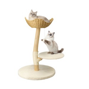 Artloge 2/3Tiers Wooden Cat Climbing Tree Indoor Cat Tree Activity Tower Cozy Kitten Play House with Plush Cushion & Sisal Scratch Post & Dangling Toy - 1 of 4