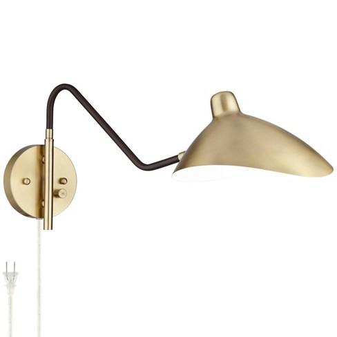 360 Lighting Modern Retro Swing Arm, Brass Hardwired Swing Arm Wall Lamp