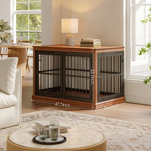 48in Large Dog Crate Furniture – Solid Wood Indoor Dog Kennel With 4 Silent Escape-proof Doors, End Table Style Decorative Crate - 1 of 4