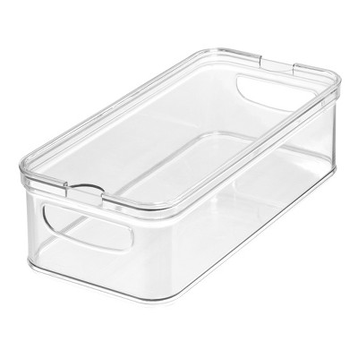 iDESIGN Crisp Plastic Refrigerator and Pantry Large Divided Modular Stacking Bin Clear: Kitchen Cabinet Organizer, 13"x6"x4"