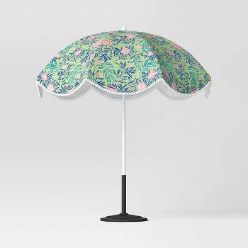 7.2' x 7.2' Scalloped Patio Market Umbrella Blush Garden - White Pole - Opalhouse™