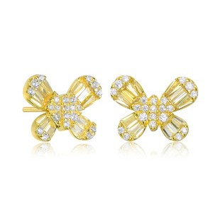 Guili Sterling Silver Butterfly Stud & Dangle Earrings with Colored Baguette CZ in Gold, Rose Gold & Classic Finishes – Elegant for Any Occasion - 1 of 3